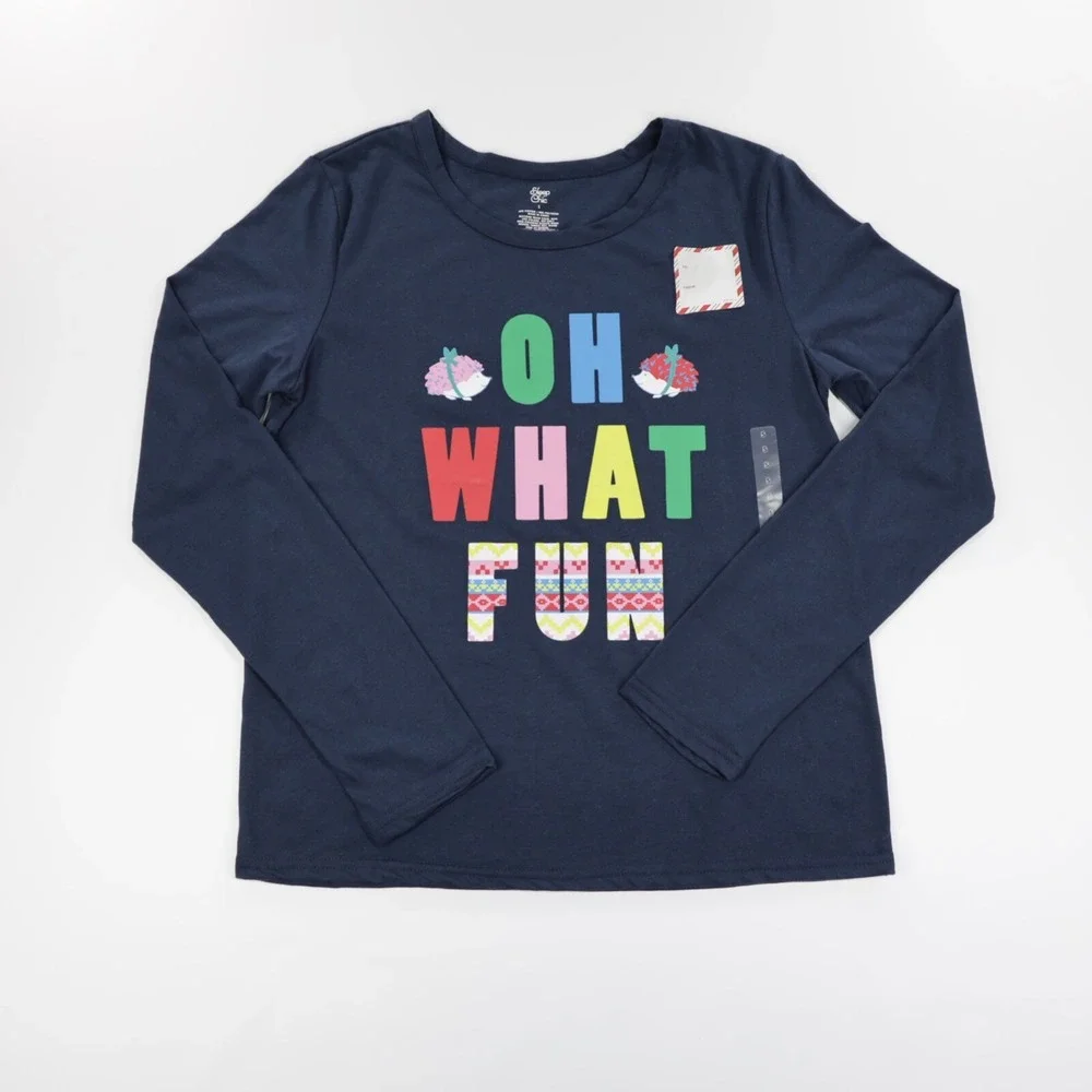 Sleep Chic Women's Christmas Pajama Set 2-Piece Graphic Tee & Pants Navy Size S - Picture 2 of 8